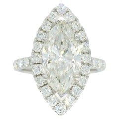 Natural 3.39 Carat Marquise Cut Diamond Halo 18-Karat Engagement Ring In Stock
