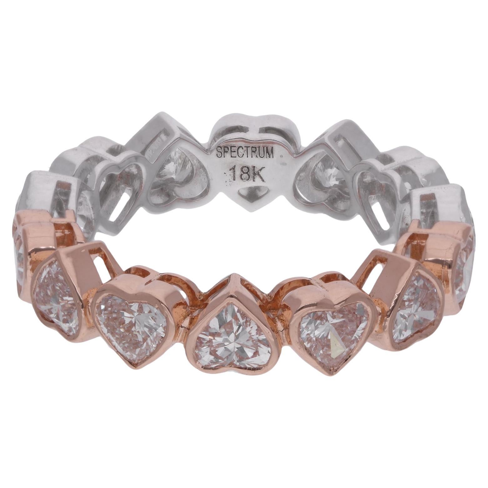 Natural 3.39 Ct. Heart Diamond Band Ring 18 Karat Rose & White Gold Fine Jewelry