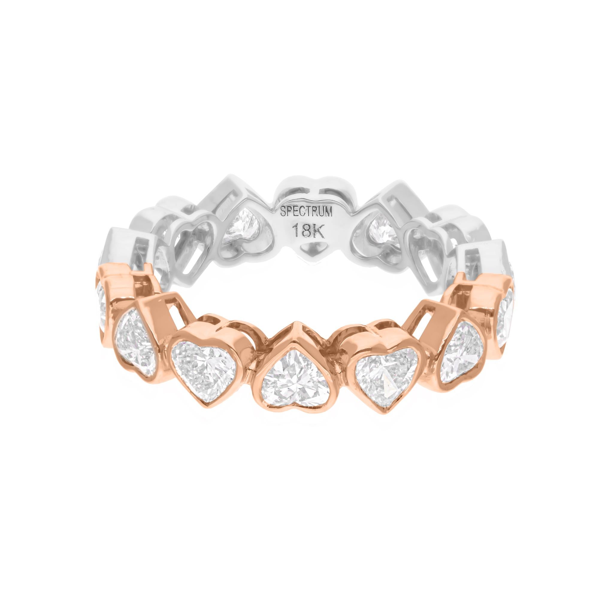 3.39 Ct. SI Clarity HI Color Heart Diamond Band Ring 18 Karat Rose & White Gold