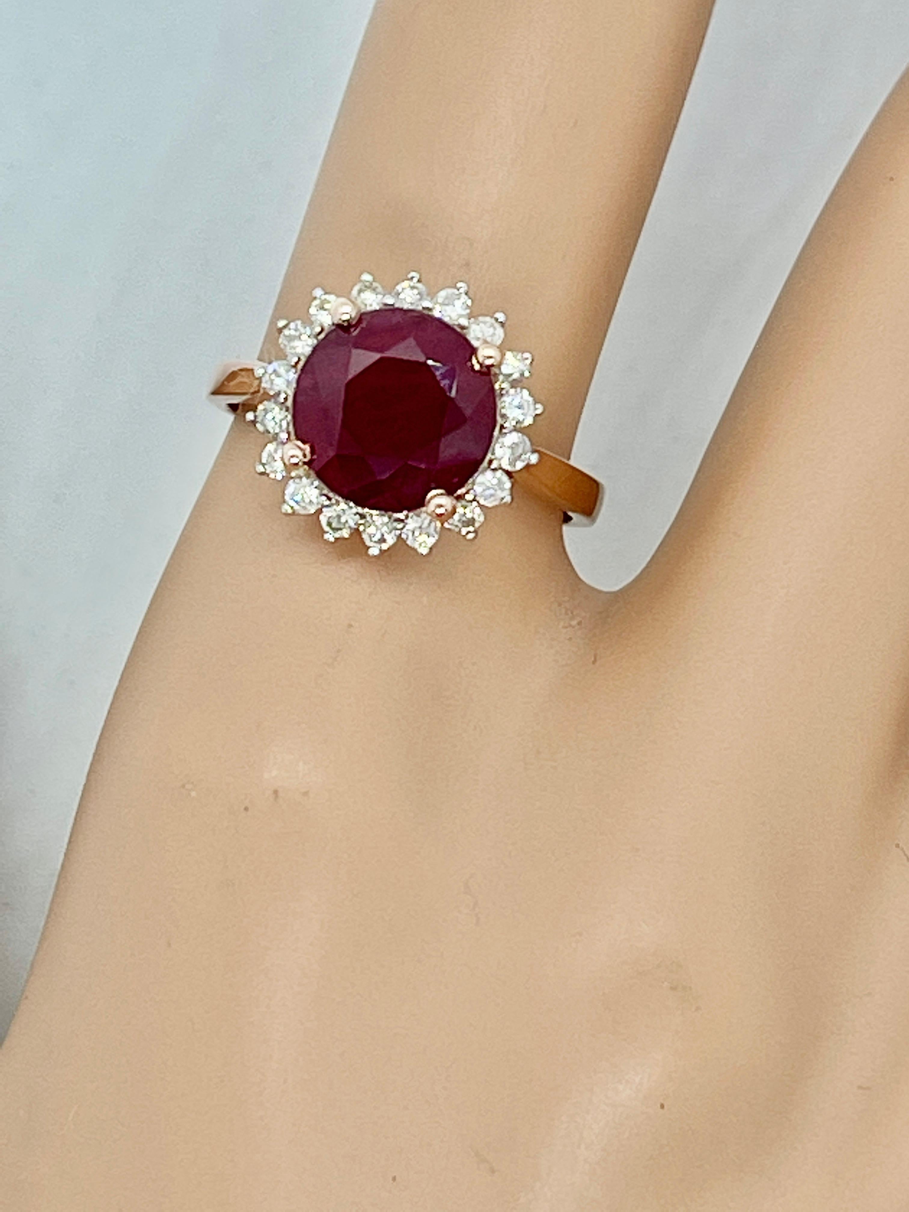 Natural 3.3 Carat Ruby and Diamond Halo Ring 14 Carat Rose Gold with Valuation In New Condition For Sale In Mona Vale, NSW
