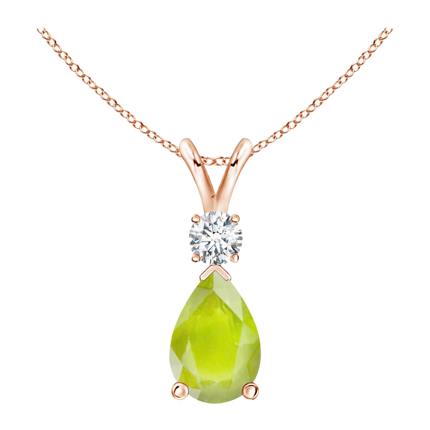Ciondolo a goccia con peridoto naturale da 3,4 carati e diamante in oro rosa 18 carati