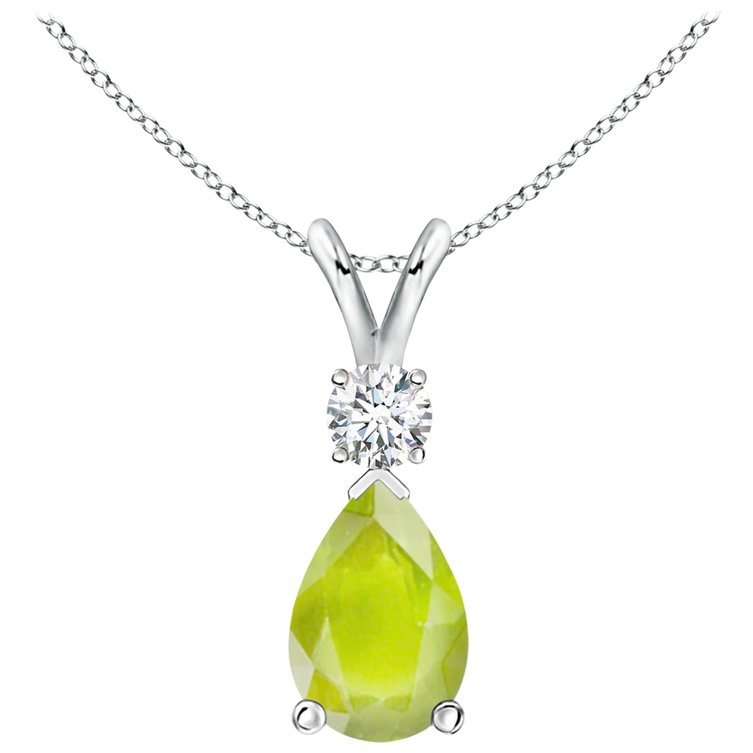 Ciondolo a goccia con peridoto naturale da 3,4 carati e diamante in oro bianco 18 carati