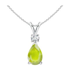 Natural 3.4 ct Peridot Teardrop Pendant with Diamond in Platinum