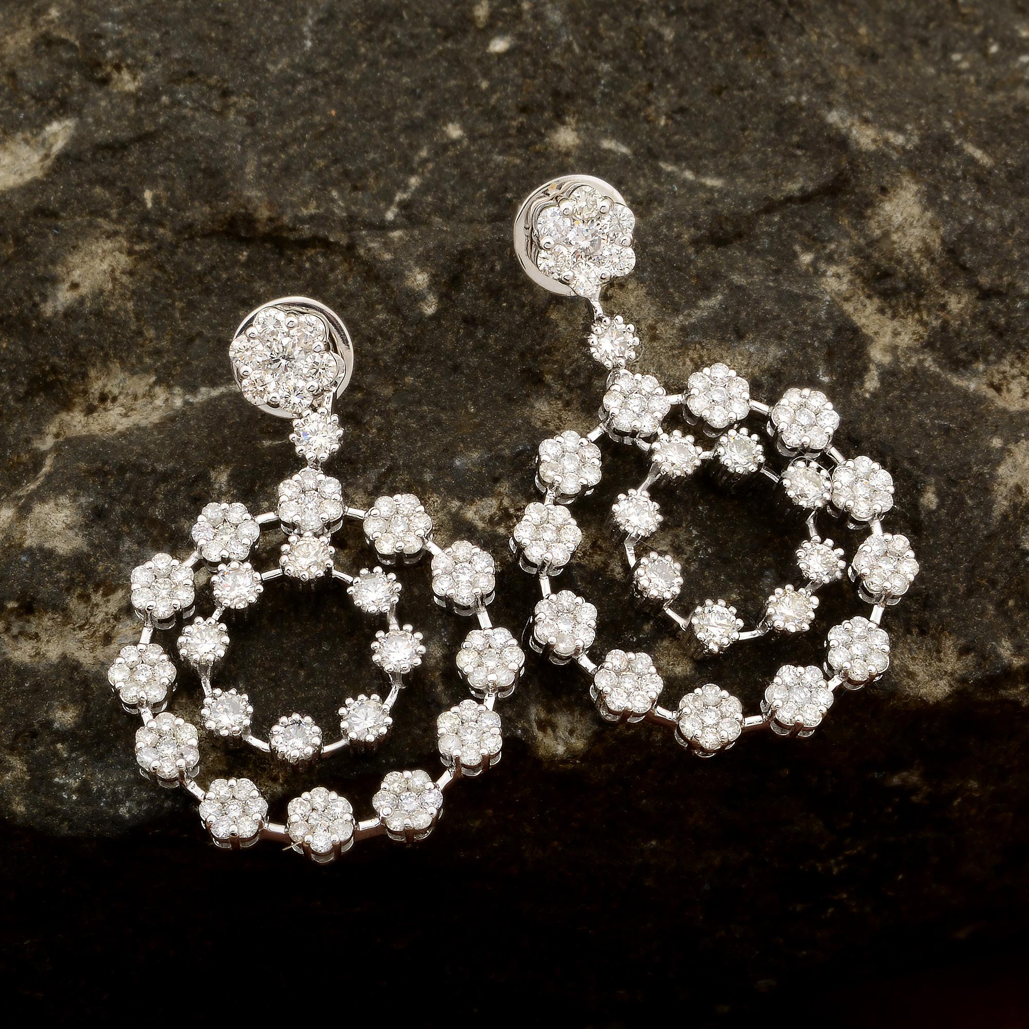 Modern Natural 3.40 Carat Pave Diamond Dangle Earrings Solid 14k White Gold Jewelry For Sale