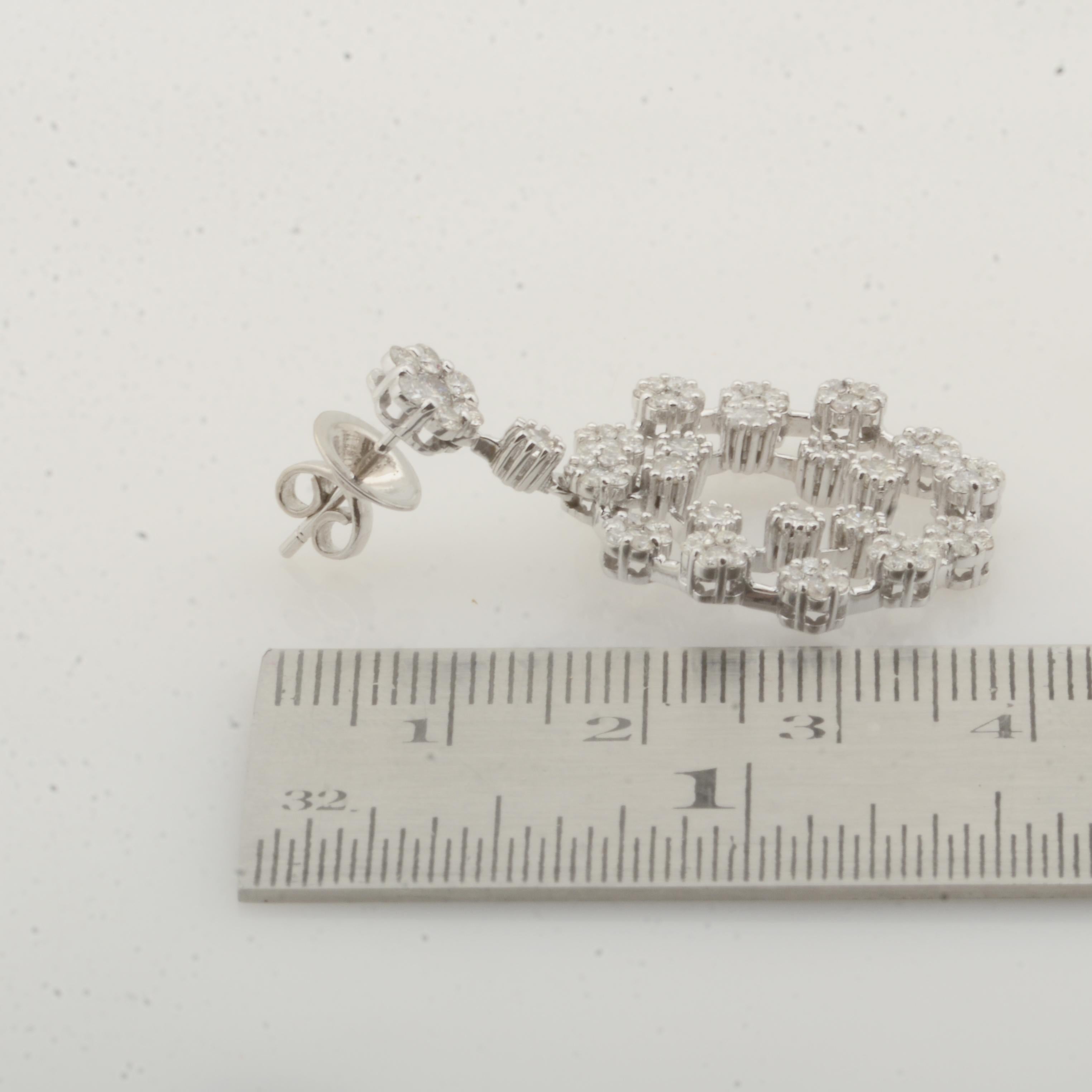 Round Cut Natural 3.40 Carat Pave Diamond Dangle Earrings Solid 14k White Gold Jewelry For Sale
