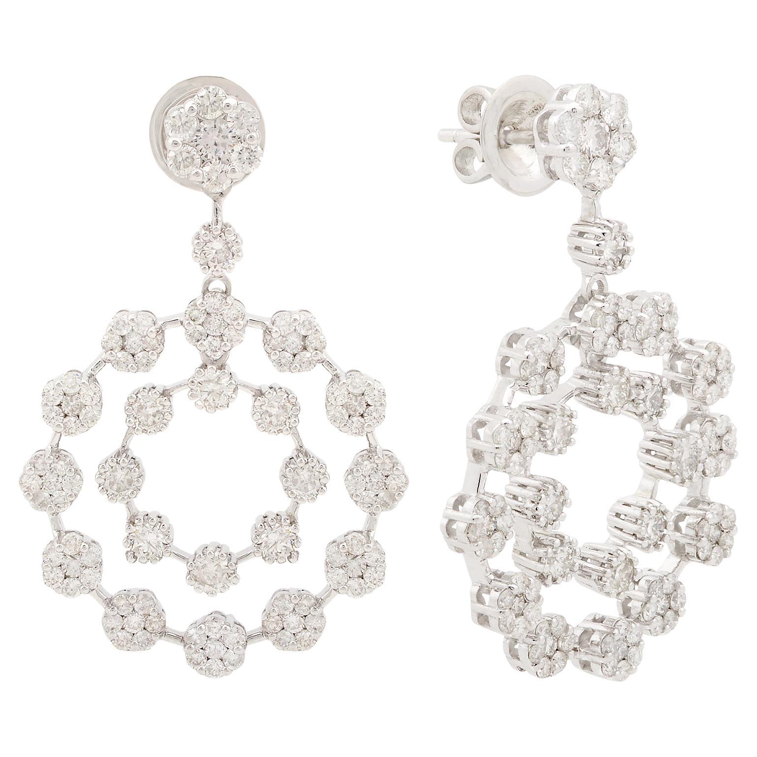 Natürliche 3,40 Karat Pavé-Diamant-Ohrringe aus massivem 14k Weißgold-Schmuck