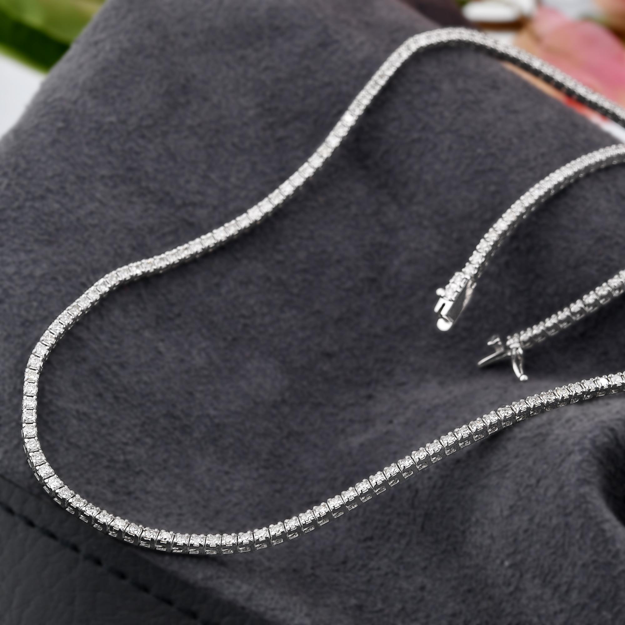 Modern Natural 3.40 Carat SI Clarity HI Color Diamond Tennis Necklace 10k White Gold For Sale