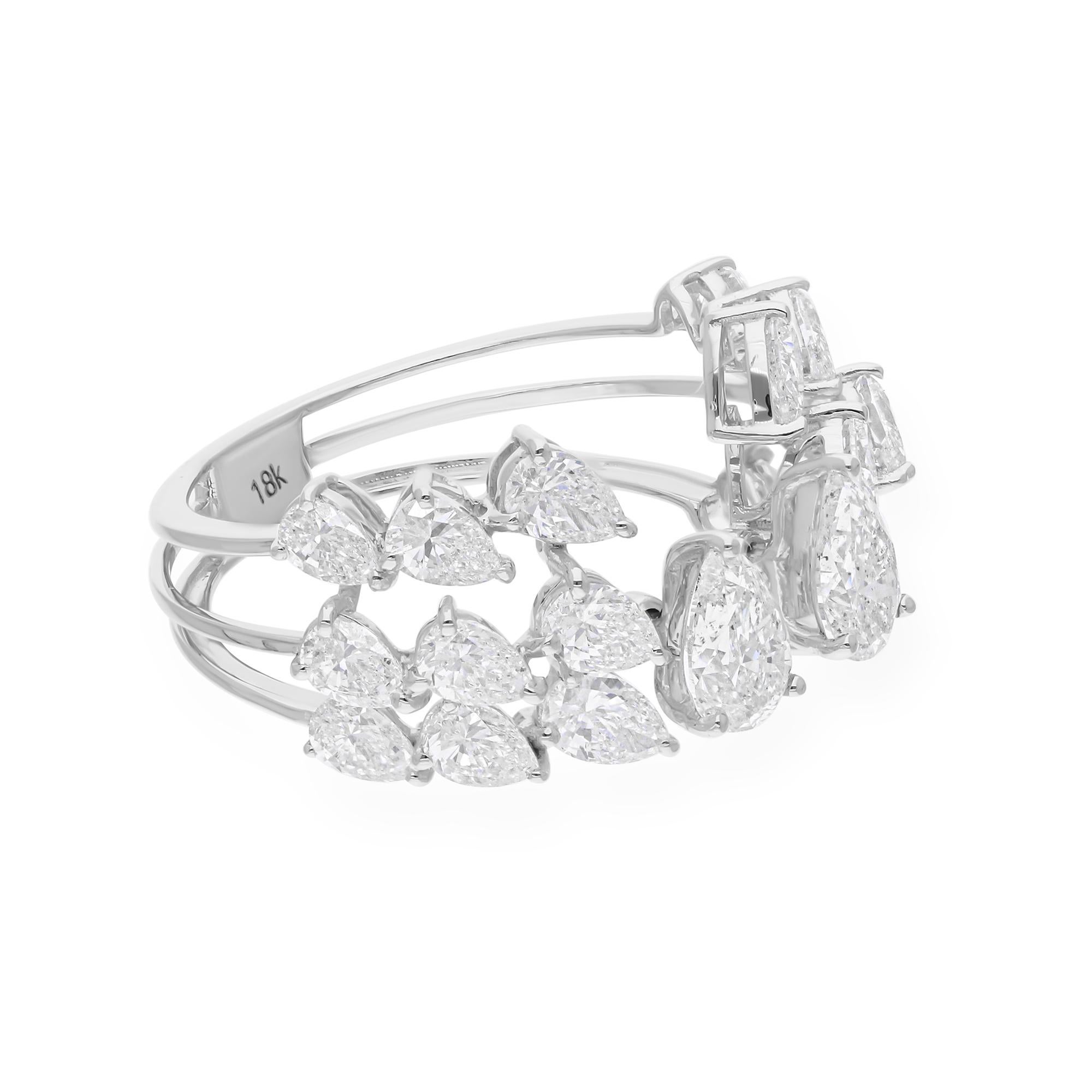 Natural 3.40 Carat SI/H Pear Shape Diamond Cuff Ring 14 Karat White Gold Jewelry For Sale 1
