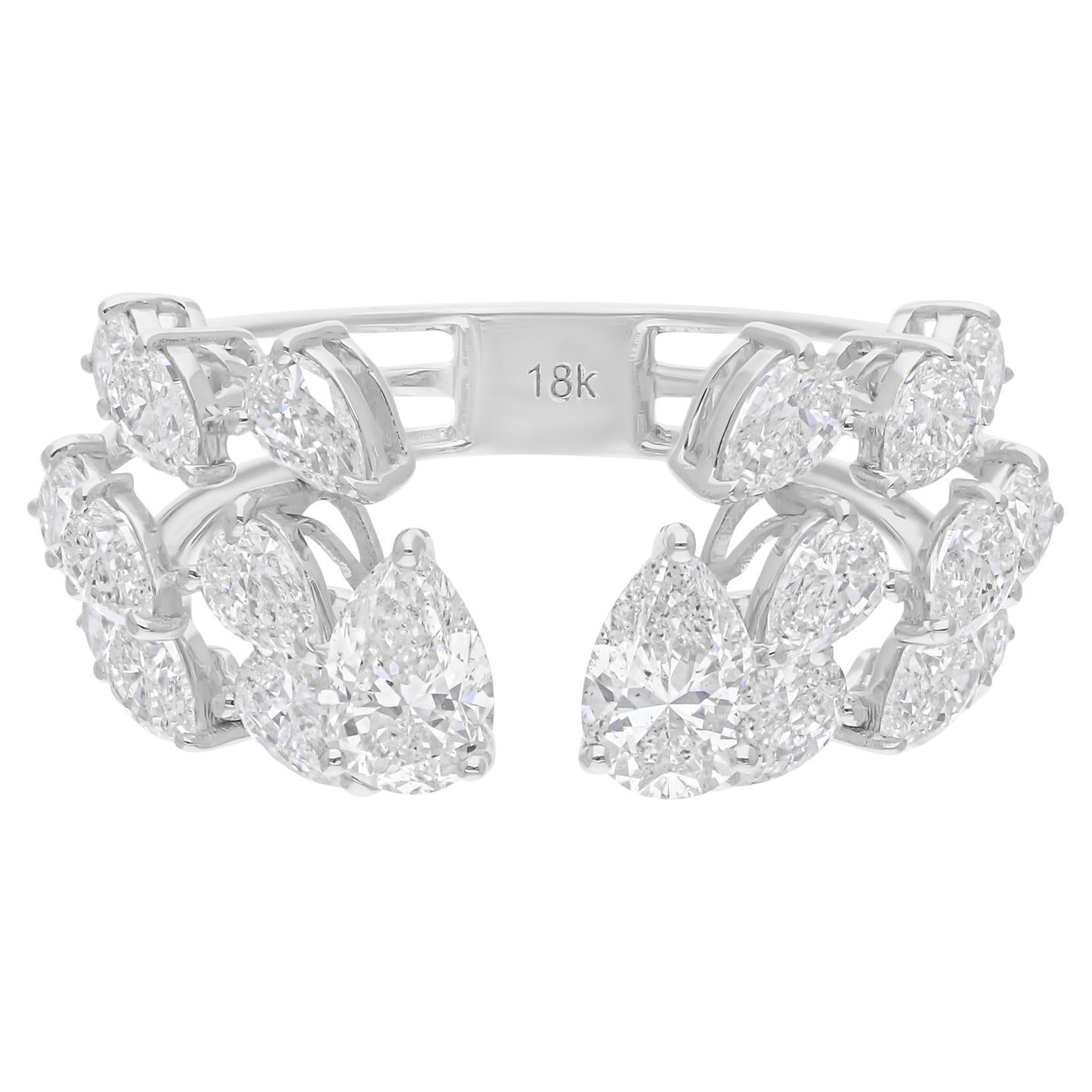 Natural 3.40 Carat SI/H Pear Shape Diamond Cuff Ring 14 Karat White Gold Jewelry