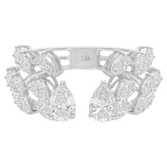 Natural 3.40 Carat SI/H Pear Shape Diamond Cuff Ring 14 Karat White Gold Jewelry