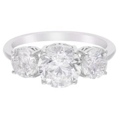 Natural 3.41 Carat Round Diamond Three Stone Ring 18 Karat White Gold Jewelry