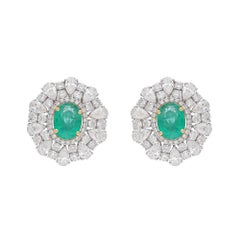 Natural 3.42carats Zambian Emerald & 5.49carat Diamond Earring in 18k Gold
