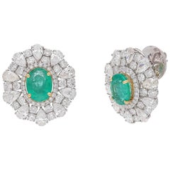 Natural 3.42carats Zambian Emerald & 5.49carat Diamond Earring in 18k Gold