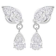 Pendientes de gota de diamante natural SI/H de 3,44 quilates Joyas de oro blanco de 18 quilates
