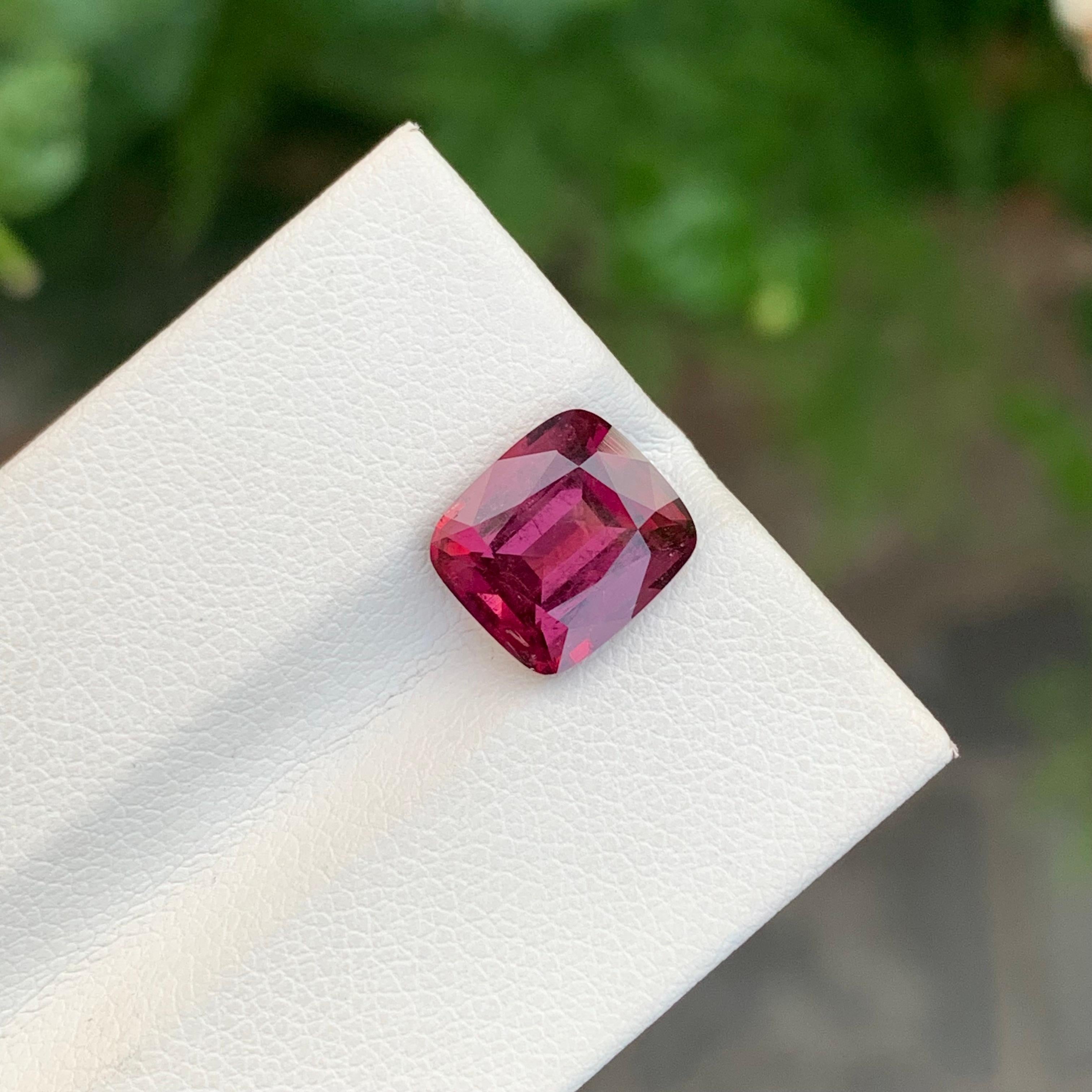 Arts and Crafts Natural 3.45 Carat Faceted Maroon Pink Tourmaline Cushion Shape Gem For Sale
