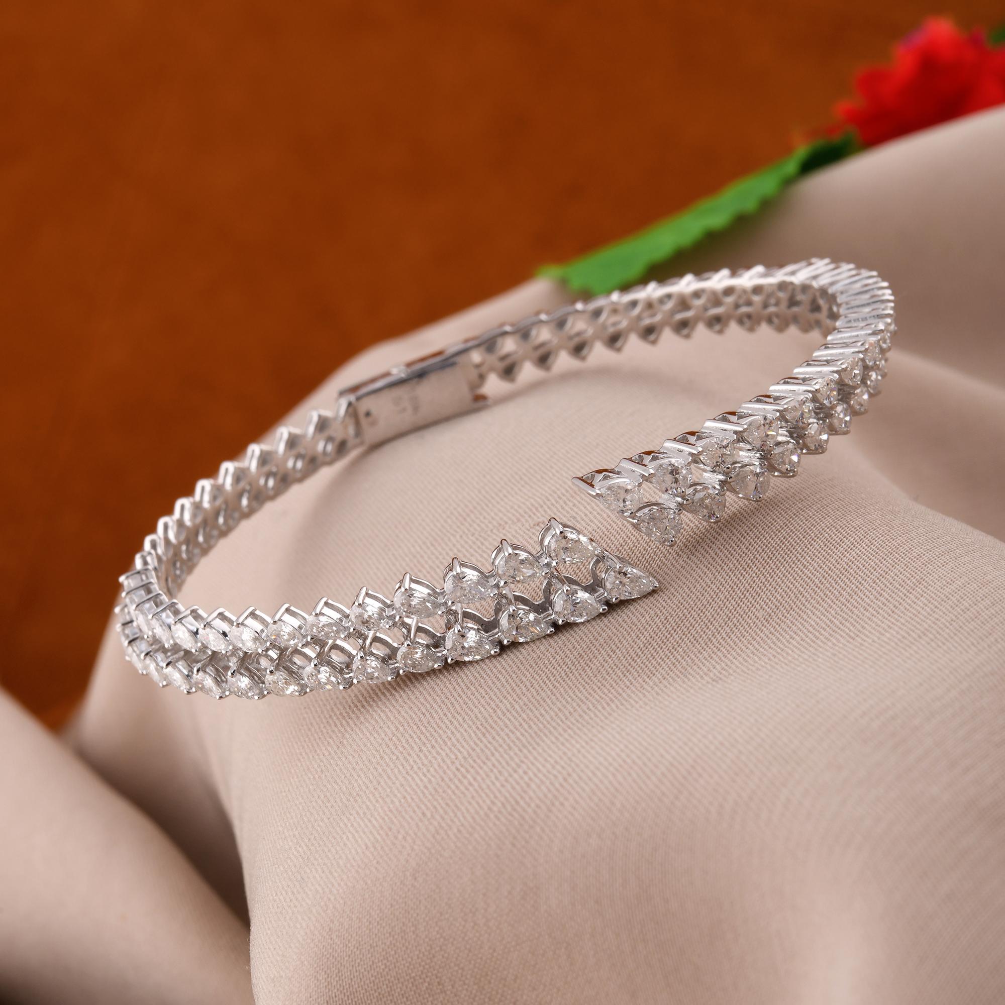 Pear Cut Natural 3.45 Carat Pear Diamond Cuff Bangle Bracelet 14 Karat White Gold Jewelry For Sale