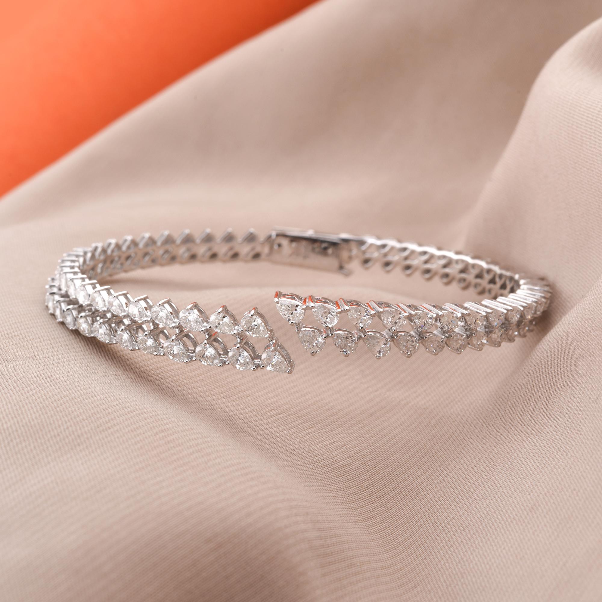 Women's Natural 3.45 Carat Pear Diamond Cuff Bangle Bracelet 14 Karat White Gold Jewelry For Sale
