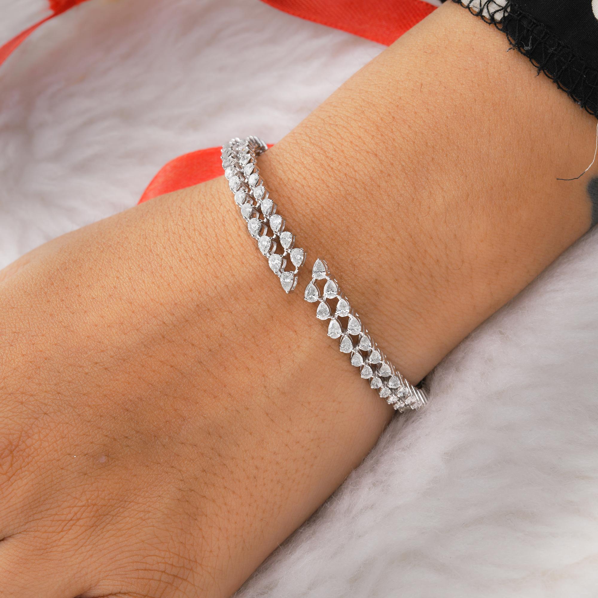 Natural 3.45 Carat Pear Diamond Cuff Bangle Bracelet 14 Karat White Gold Jewelry For Sale 1