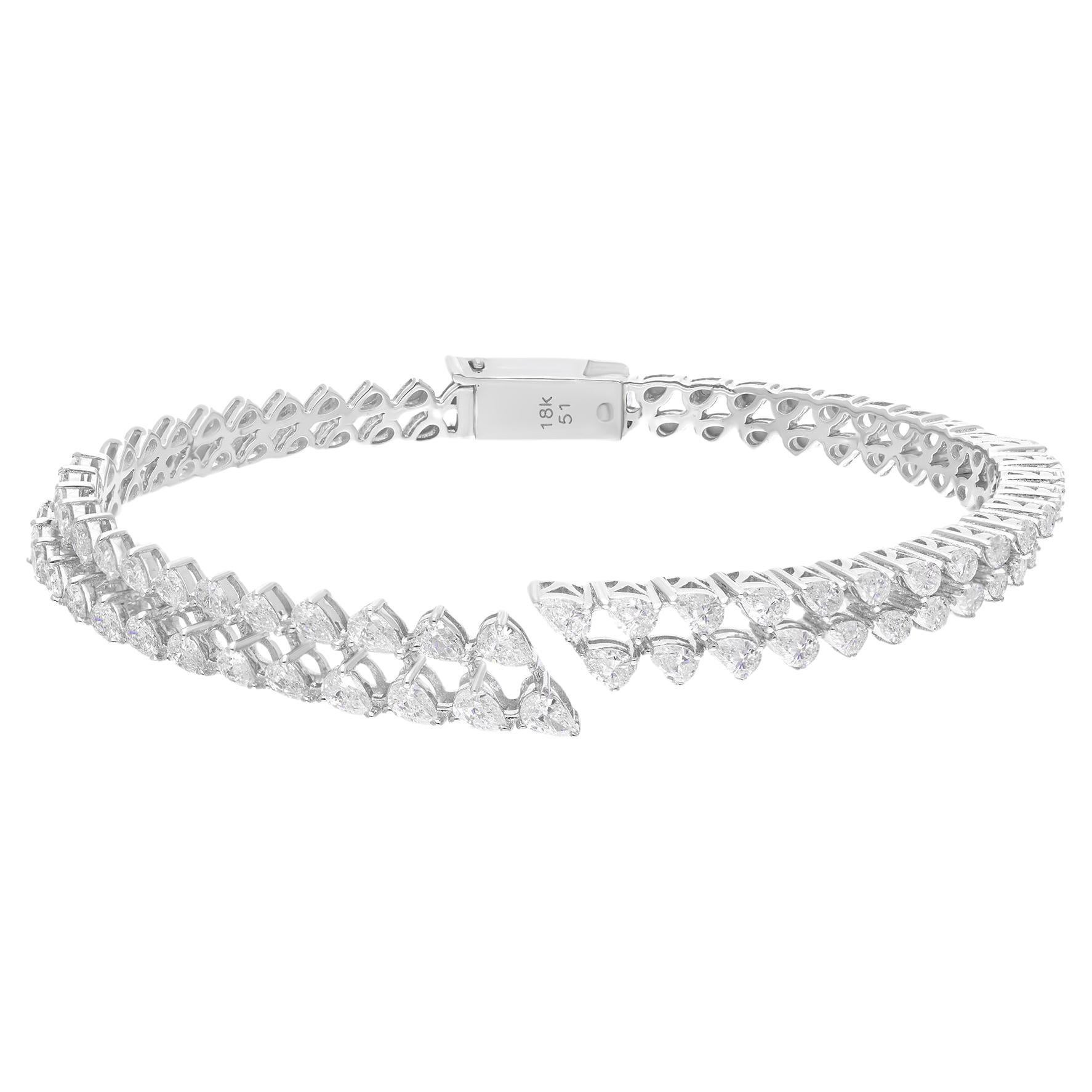 Natural 3.45 Carat SI/H Pear Diamond 18 Karat White Gold Cuff Bangle Bracelet