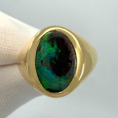 Natural 3.45ct Australian Black Boulder Opal 18k Yellow Gold Oval Signet Ring