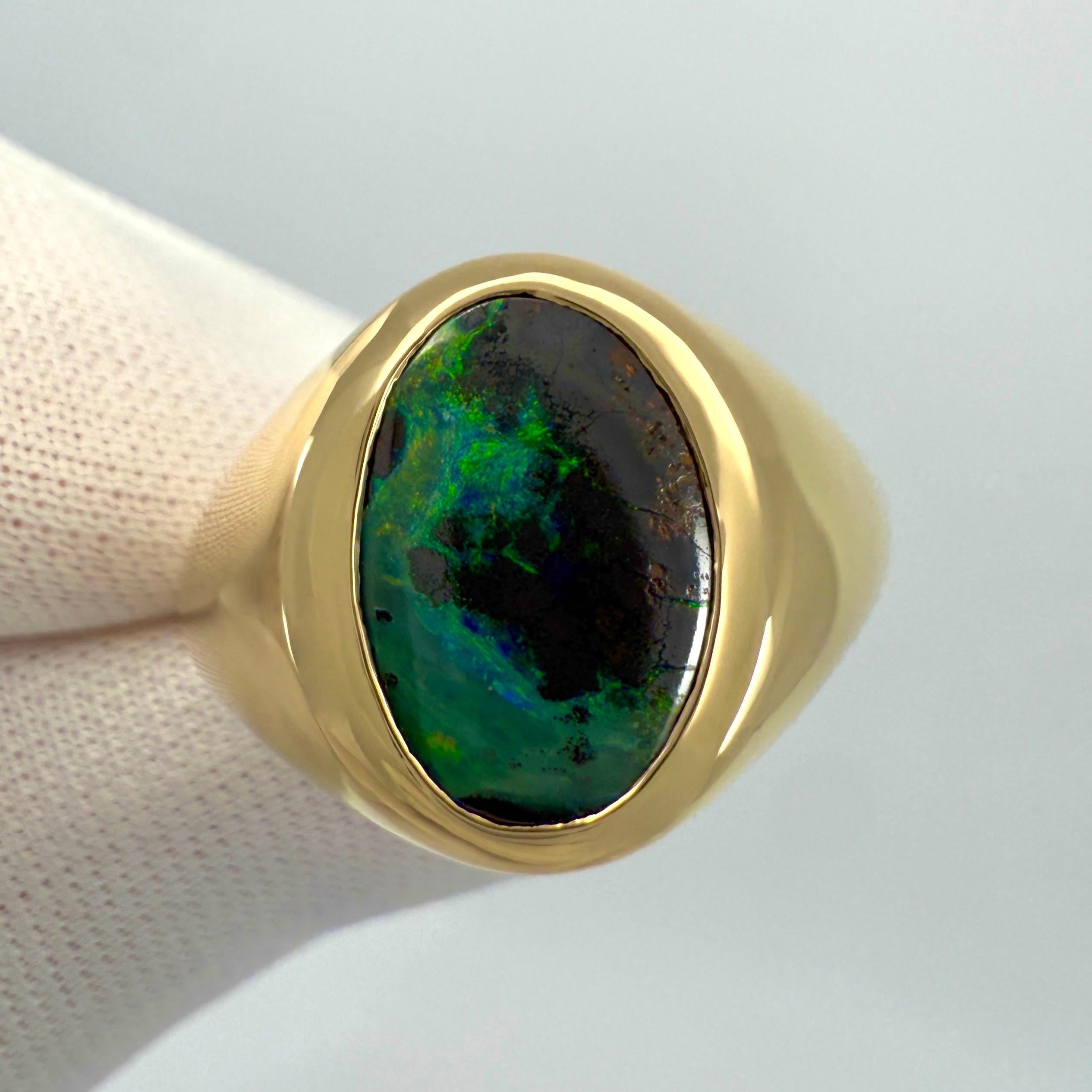 Anello con sigillo ovale in oro giallo 18k con opale nero australiano Boulder da 3,45 ct. In condizioni Nuovo in vendita a Birmingham, GB