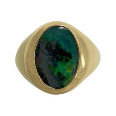 Natural 3.45ct Australian Black Boulder Opal 18k Yellow Gold Oval Signet Ring