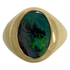 Natural 3.45ct Australian Black Boulder Opal 18k Yellow Gold Oval Signet Ring