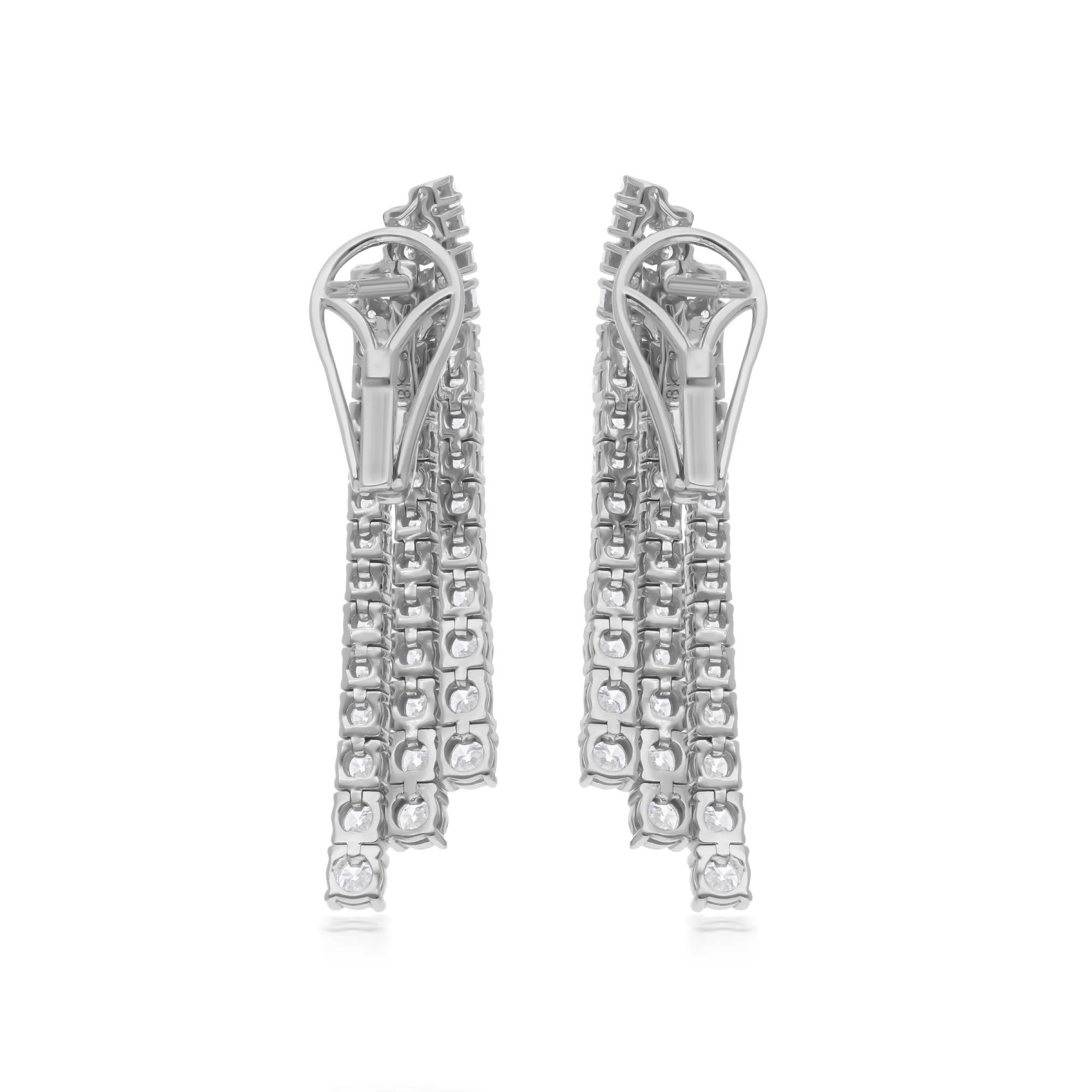 Orecchini a tre linee di diamanti rotondi da 3,46 carati Nature, gioielli in oro bianco 14 carati In condizioni Nuovo in vendita a Diera, Dubai
