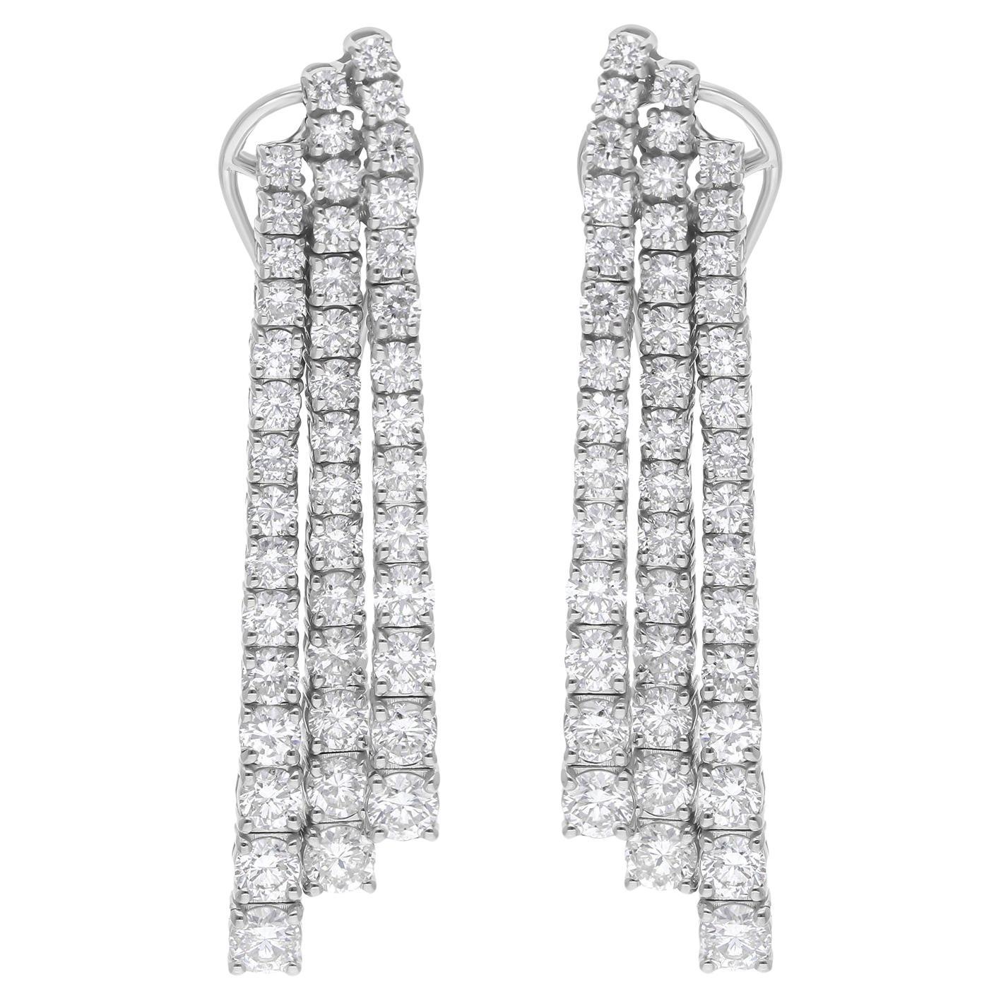 Natürliche 3,46 Karat runde Diamant-Ohrringe mit drei Linien aus 14 Karat Weißgold-Schmuck