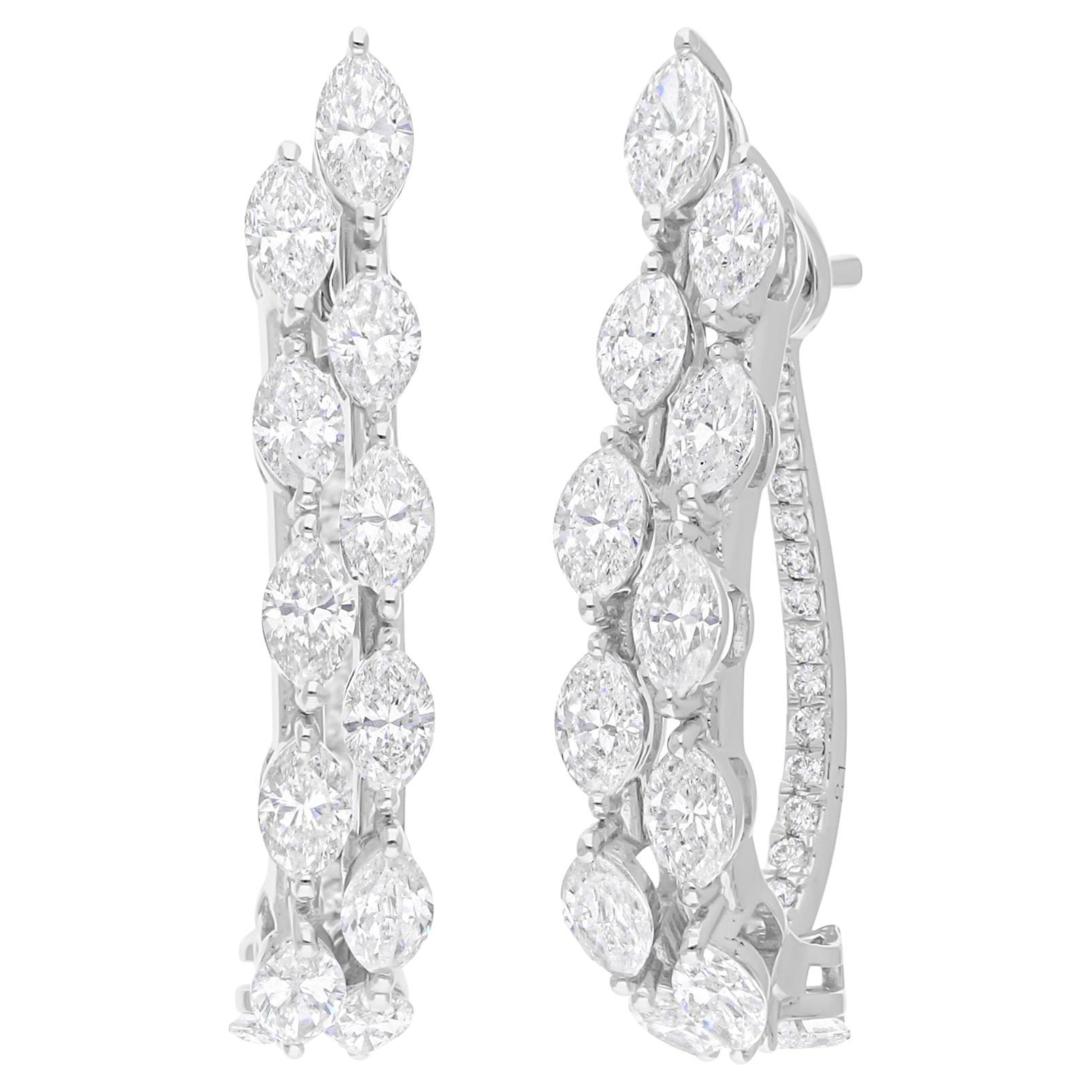 Boucles d
oreilles en or blanc 14 carats avec diamants marquises naturels de 3,47 carats SI/H