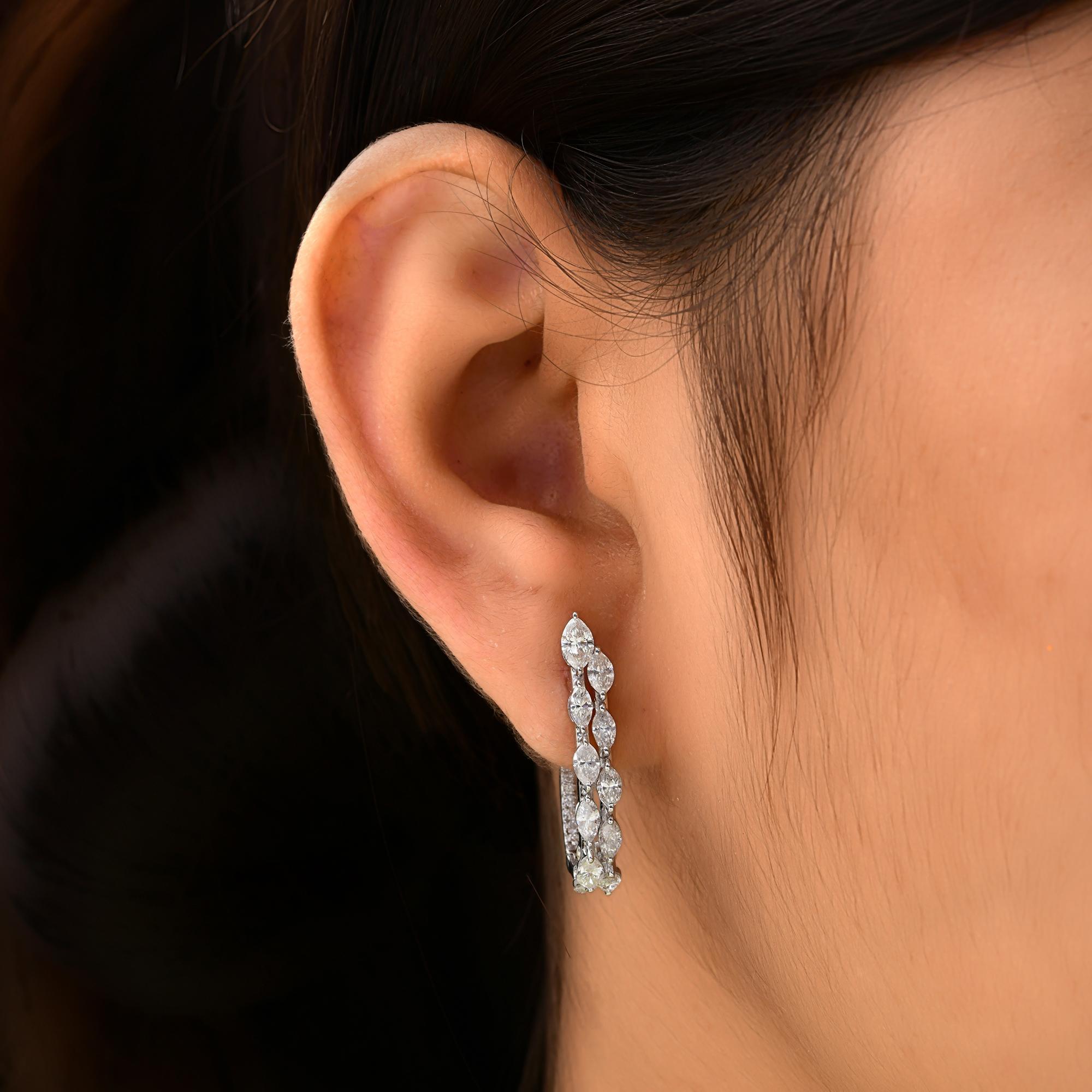 Taille Marquise Boucles d'oreilles en or blanc 18 carats avec diamants marquises naturels de 3,47 carats SI/H en vente