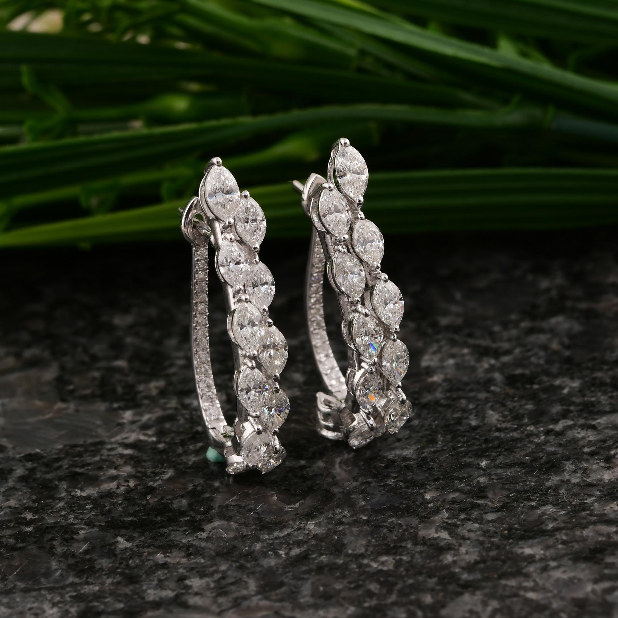 Boucles d'oreilles en or blanc 18 carats avec diamants marquises naturels de 3,47 carats SI/H Pour femmes en vente