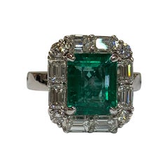 Natural 3.49 Carat Emerald with 2.29 Carat Diamond Ring