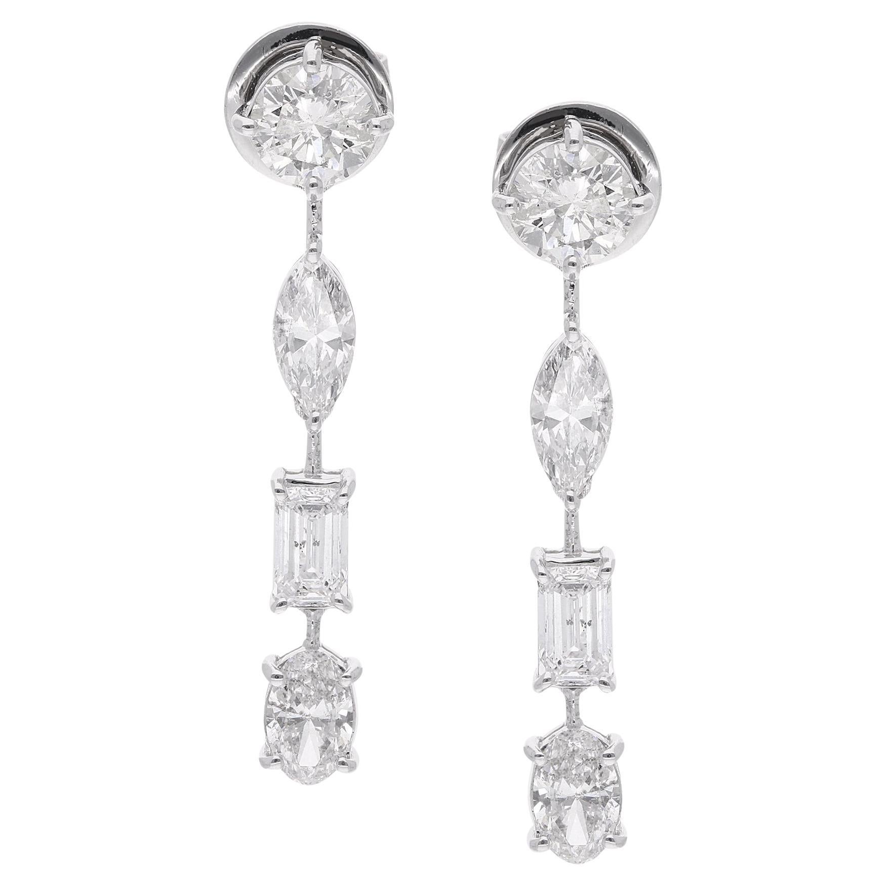 Natural 3.49 Carat Multi Diamond Dangle Earrings 14 Karat White Gold Jewelry