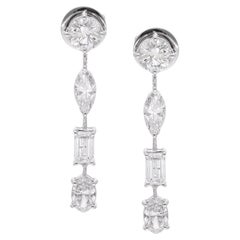 Natural 3.49 Carat Multi Diamond Dangle Earrings 14 Karat White Gold Jewelry