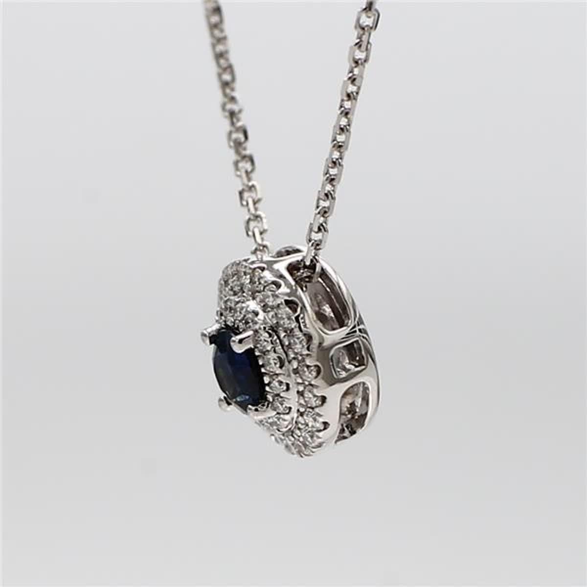 Contemporary Natural Blue Round Sapphire and White Diamond .52 Carat TW Gold Drop Pendant For Sale