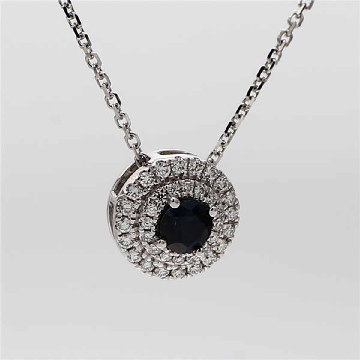 Natural Blue Round Sapphire and White Diamond .52 Carat TW Gold Drop Pendant For Sale 1
