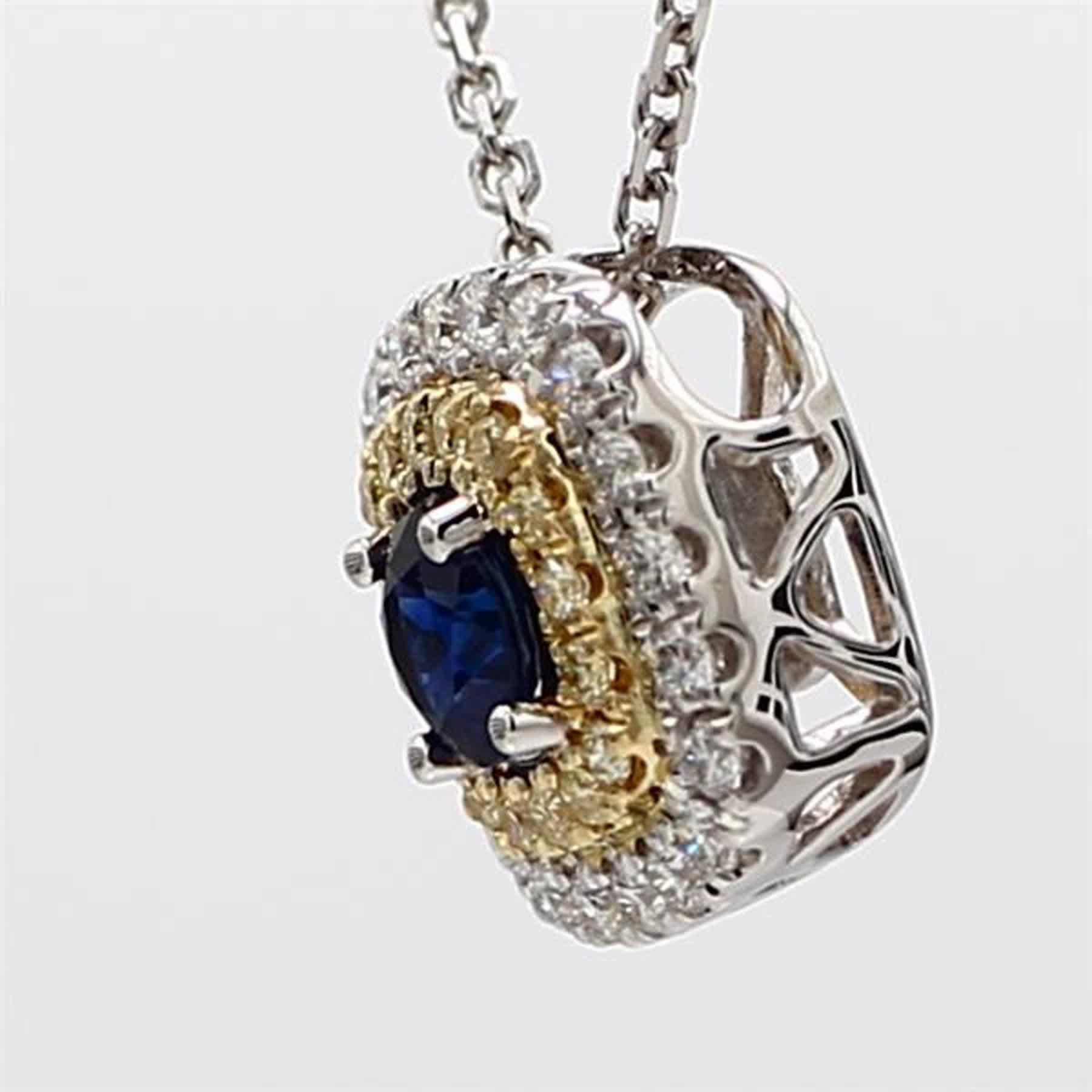 Contemporary Natural Blue Round Sapphire and Diamond .60 Carat TW Gold Drop Pendant
