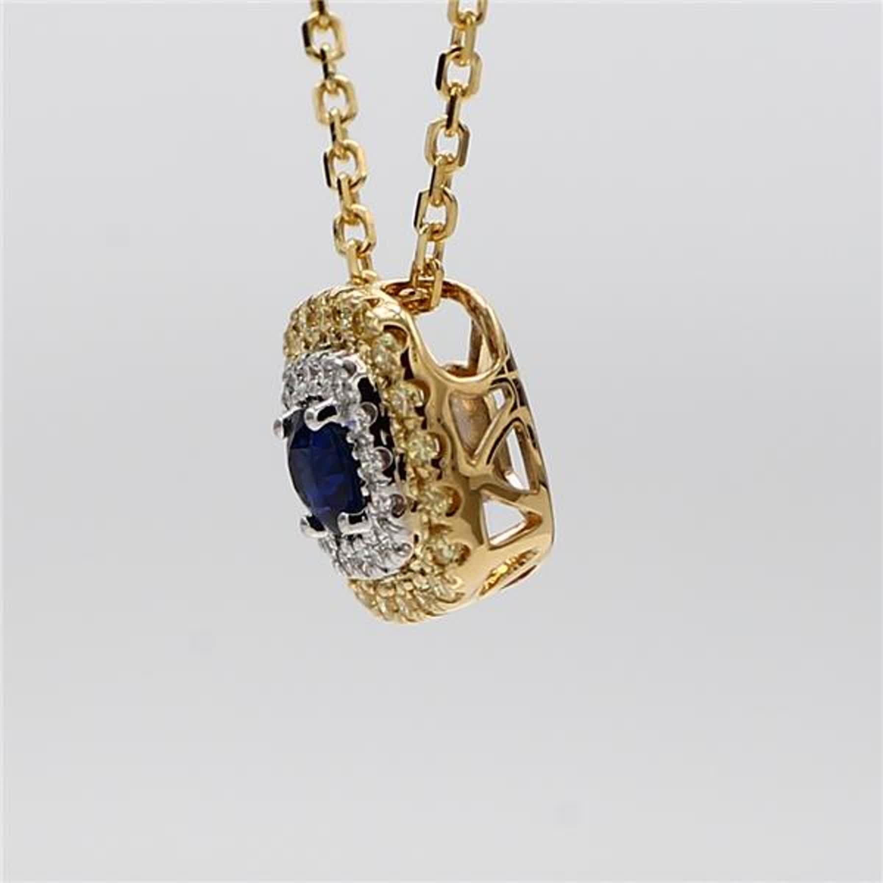 Contemporary Natural Blue Round Sapphire and Diamond .61 Carat TW Gold Drop Pendant