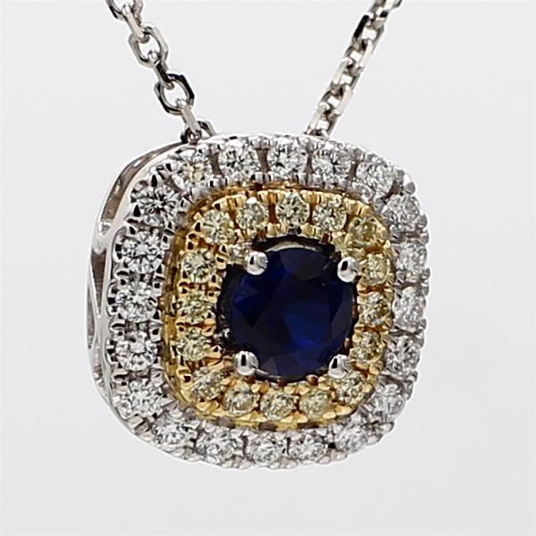 Natural Blue Round Sapphire and Diamond .60 Carat TW Gold Drop Pendant 1