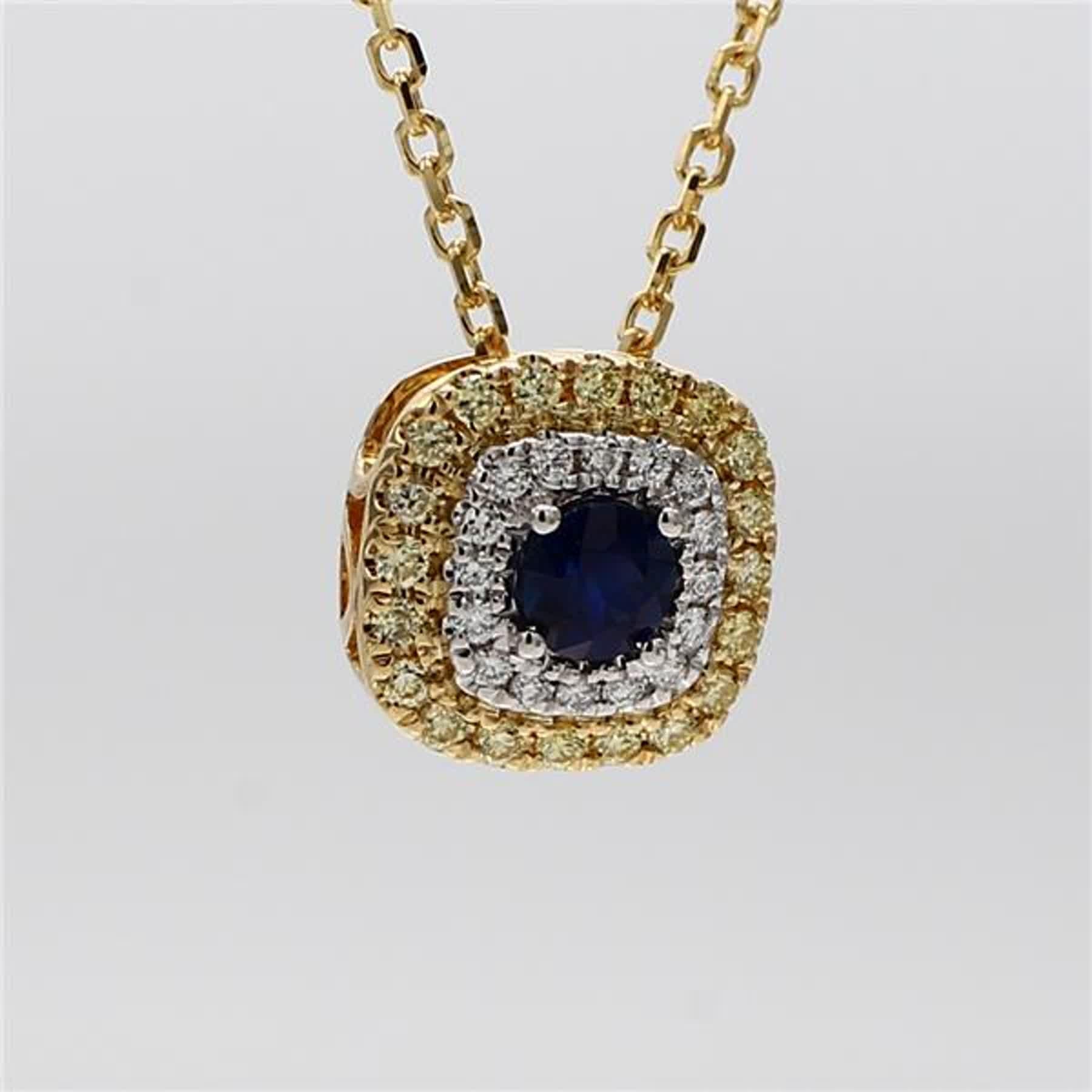 Natural Blue Round Sapphire and Diamond .61 Carat TW Gold Drop Pendant 1