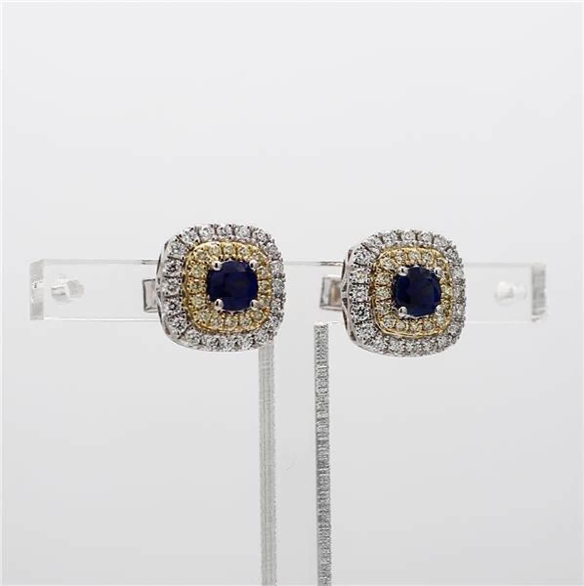 Women's Natural Blue Round Sapphire and 1.19 Carat TW Gold Stud Earrings