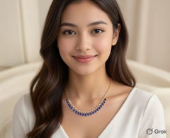 Natural 3.50cts Blue Sapphire & 0.56cts Diamond Necklace in 14k Gold