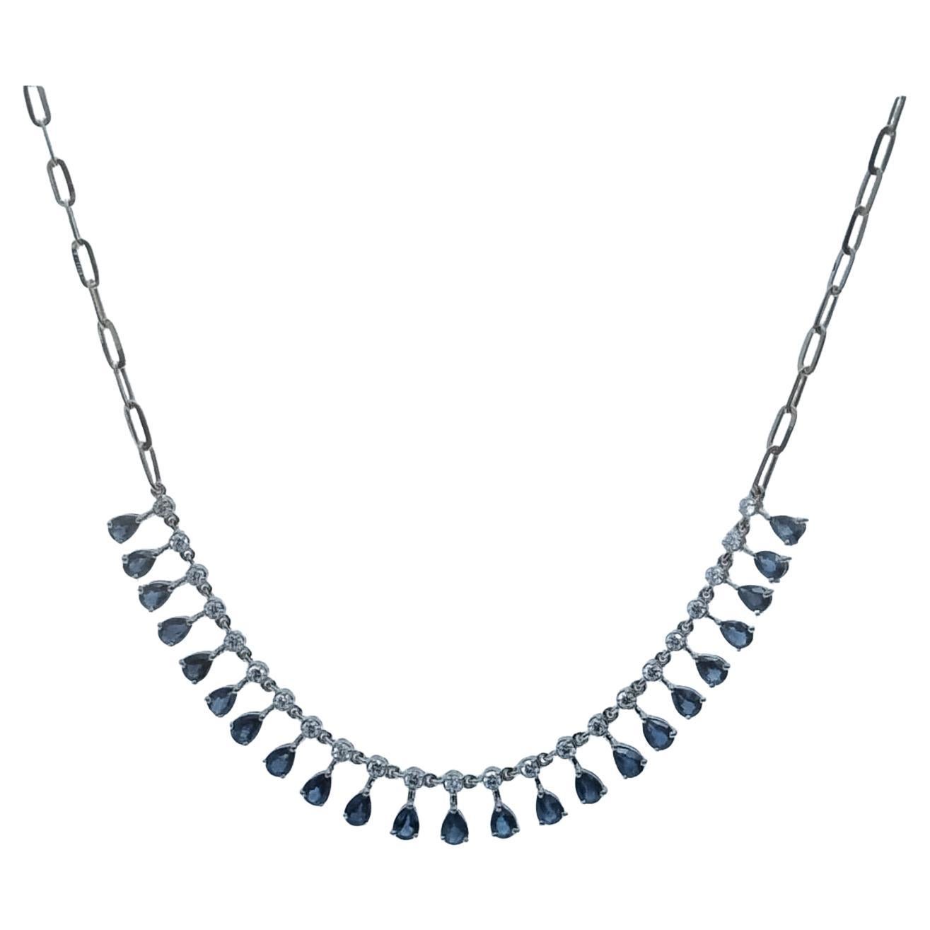 Collar de Zafiro Azul Natural de 3,50cts y Diamantes de 0,56cts en Oro de 14k en venta