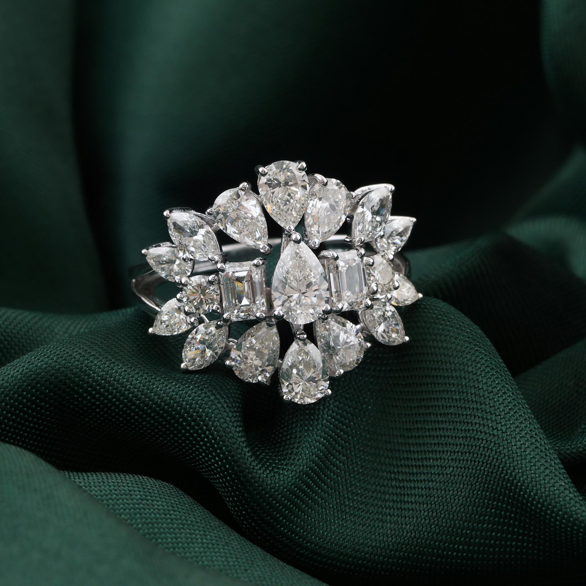 En venta: Anillo de diamantes naturales de 3,51 quilates con claridad SI y color HI Joyas de oro blanco de 18 quilates  4