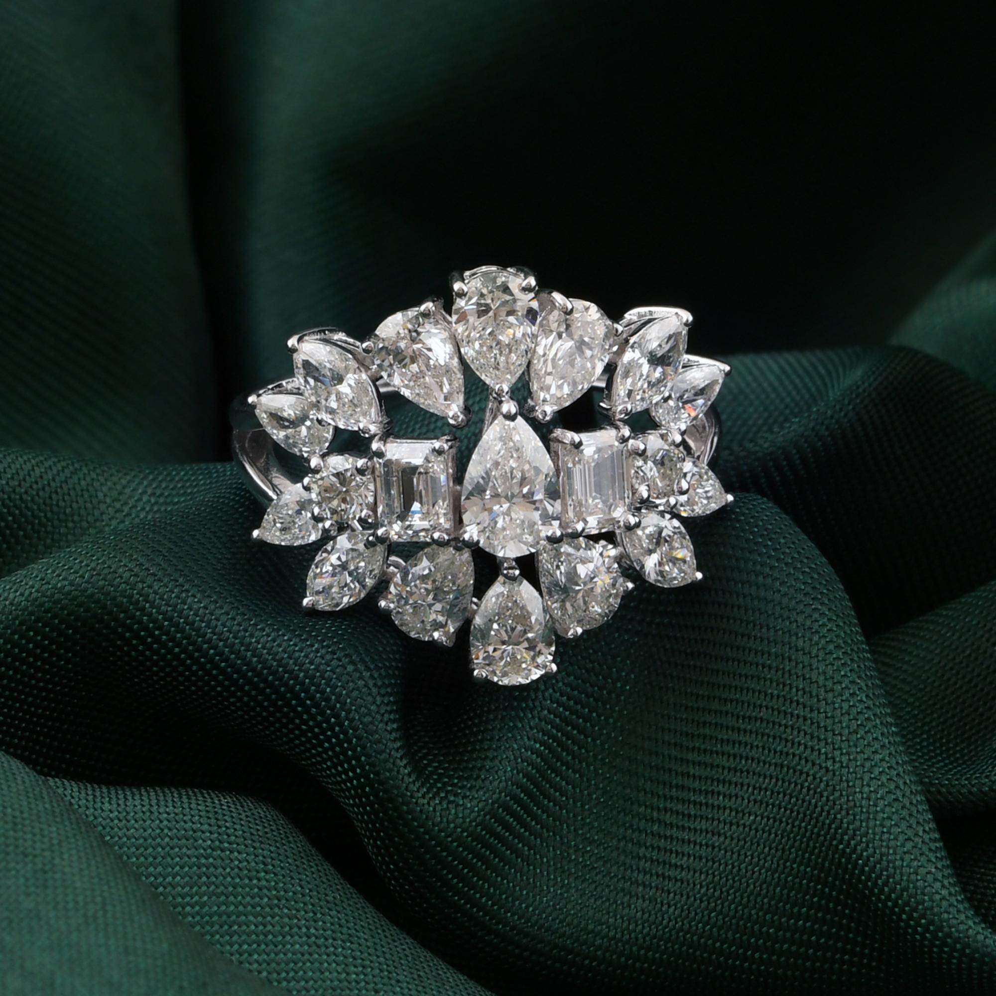 En venta: Anillo de diamantes naturales de 3,51 quilates con claridad SI y color HI Joyas de oro blanco de 18 quilates  5