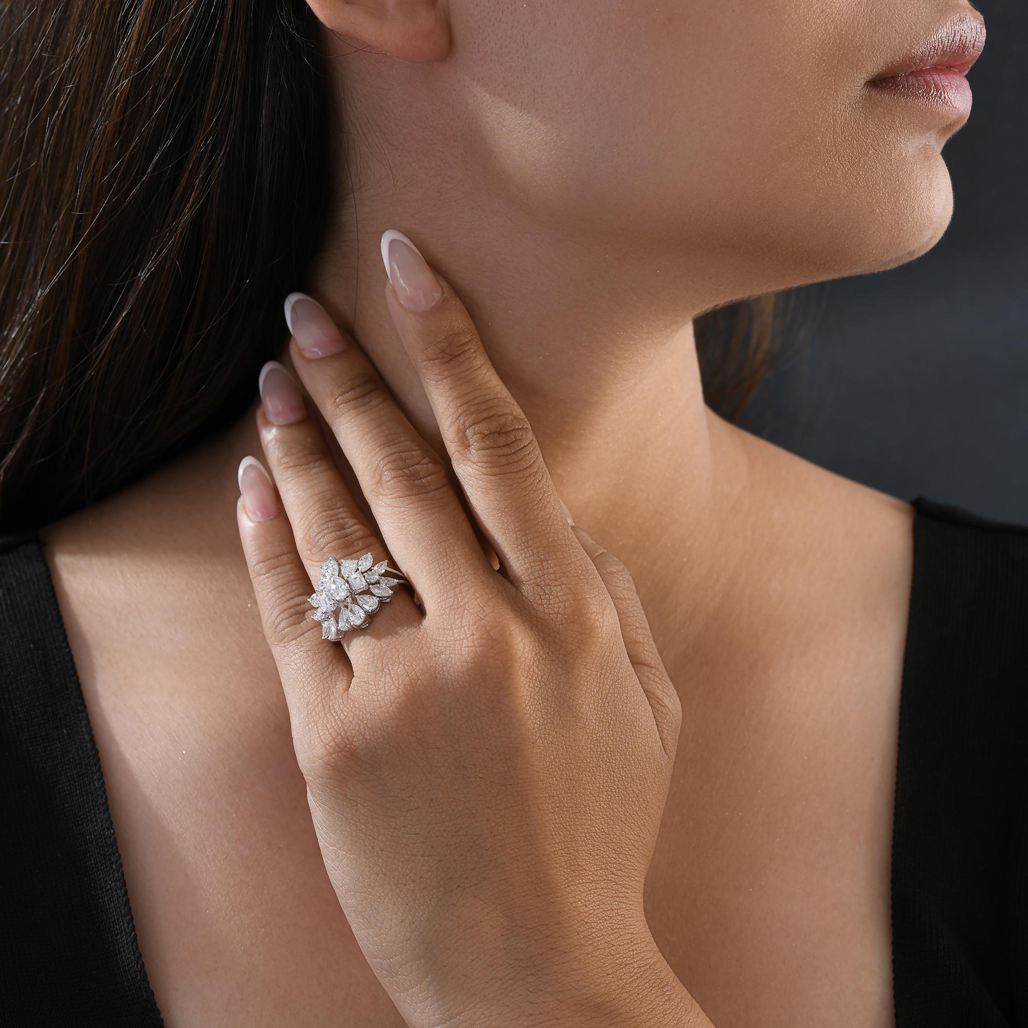 En venta: Anillo de diamantes naturales de 3,51 quilates con claridad SI y color HI Joyas de oro blanco de 18 quilates  6