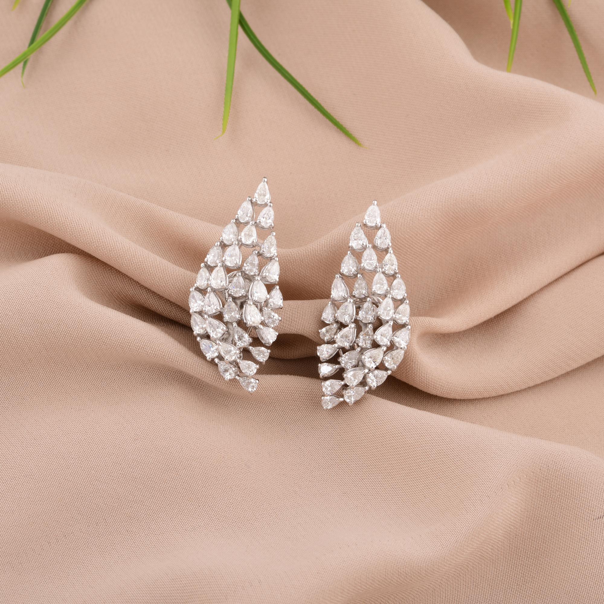 Moderne Boucles d'oreilles en or blanc 14k avec diamant naturel de 3.51 carats SI/H taille poire et brillant en vente