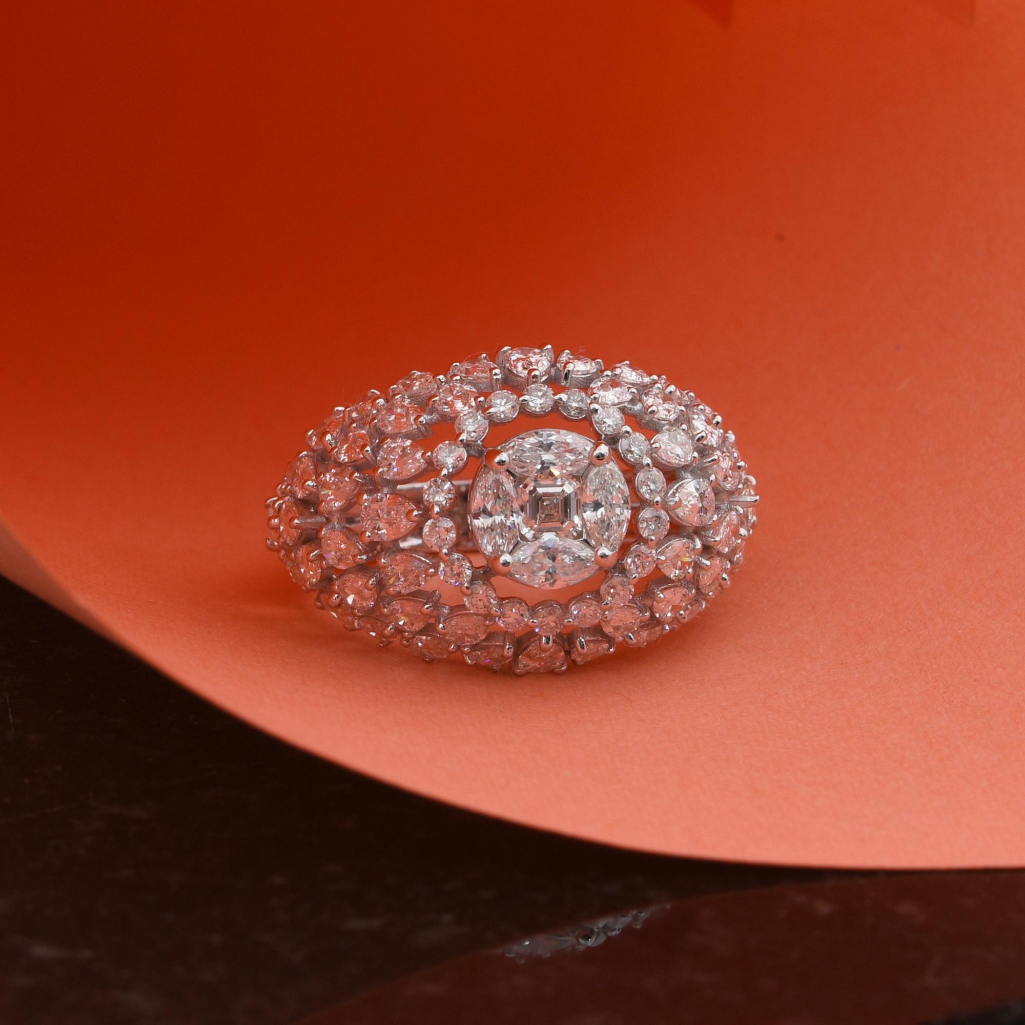 De las mujeres Anillo en forma de cúpula con diamantes naturales de 3,52 quilates, claridad SI y color HI, oro blanco de 18 quilates en venta