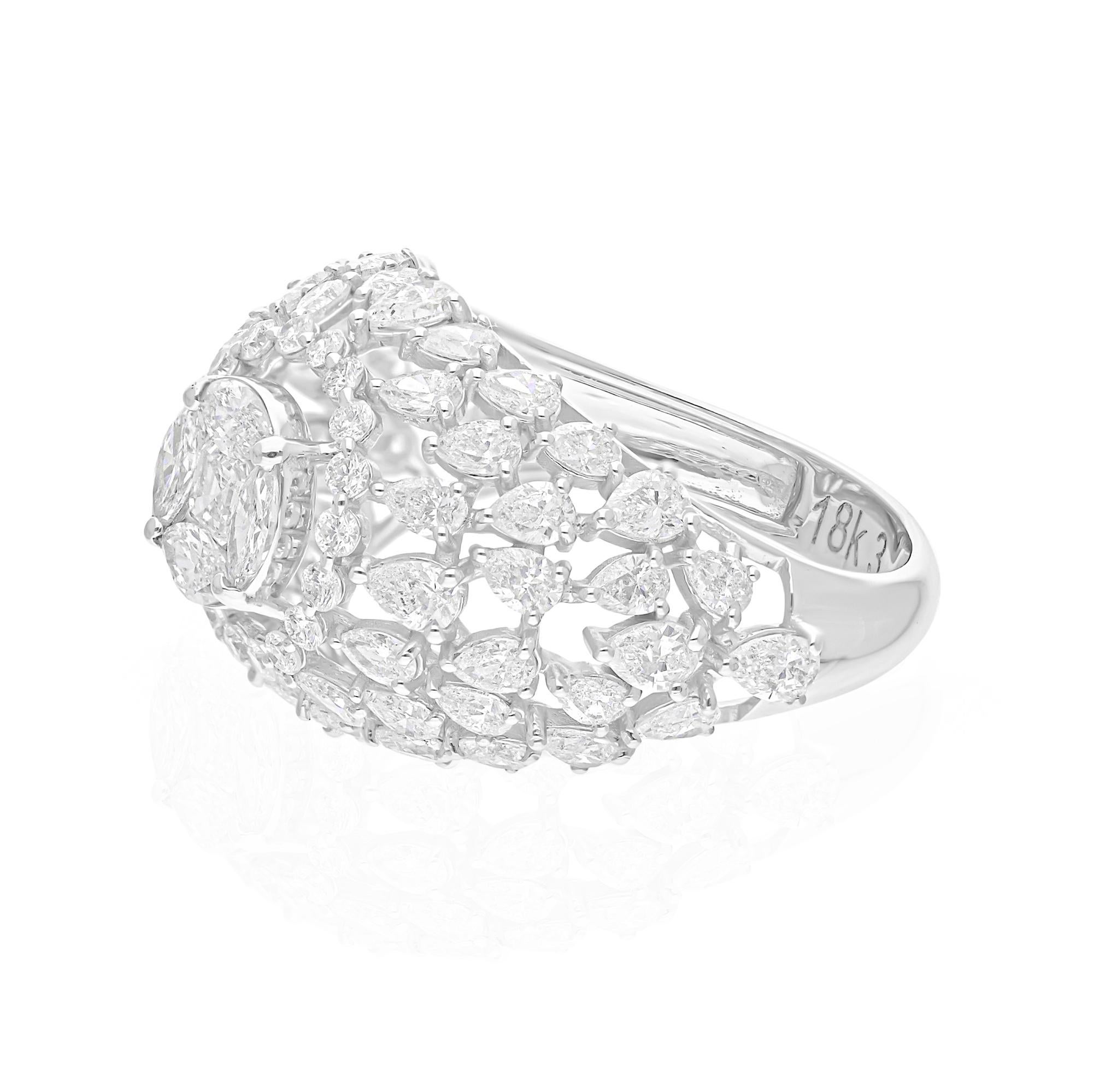 Anillo en forma de cúpula con diamantes naturales de 3,52 quilates, claridad SI y color HI, oro blanco de 18 quilates en venta 1